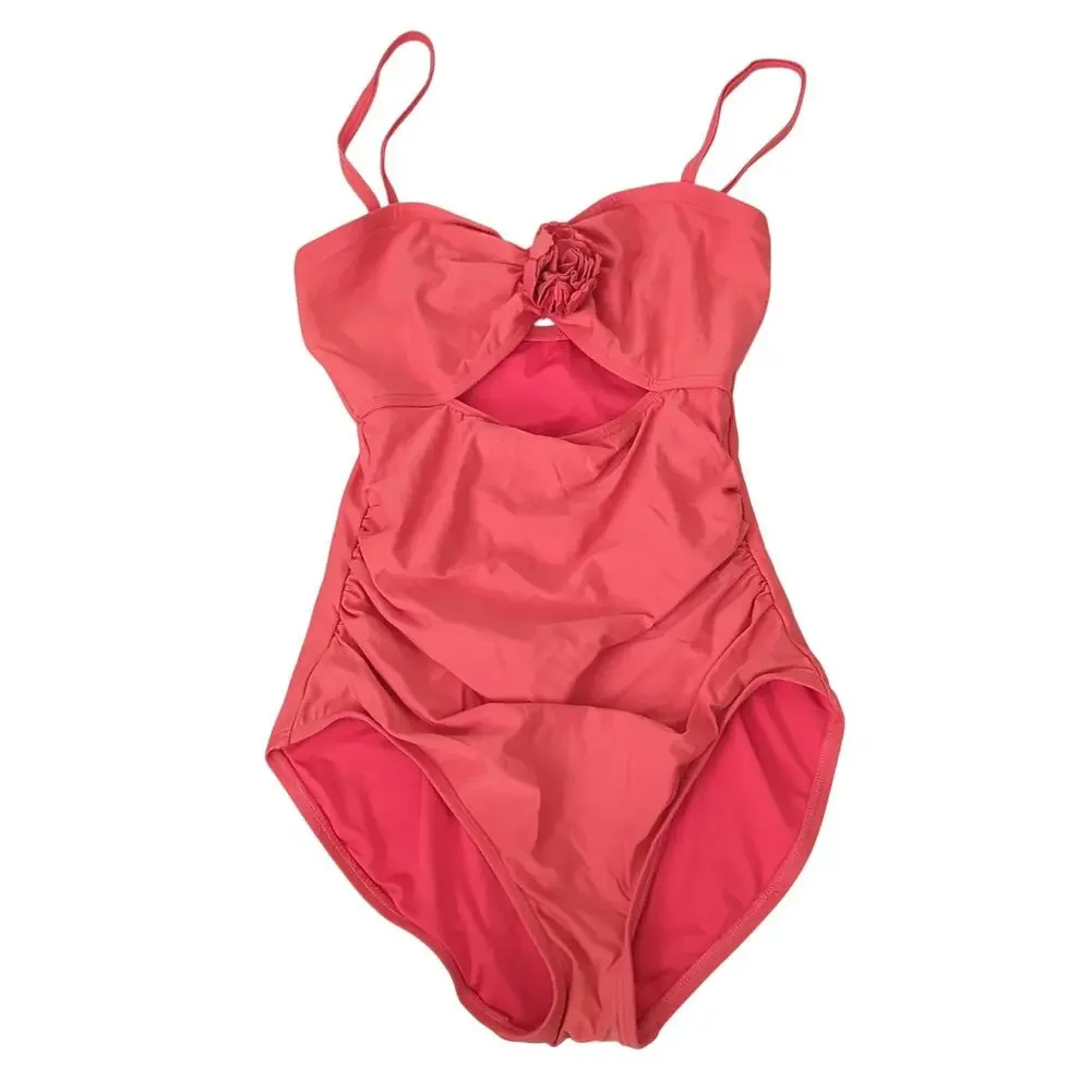 Kate Spade Swimsuit One Piece Dive Right‎ Coral Cut Out Keyhole Rose M